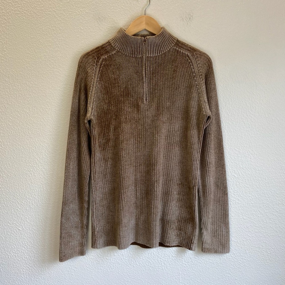 Be Ethic Quarter Zip Sweater Mens XL Brown Excellent Ribbed Chenille Y2K
